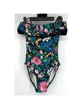 Tommy Hilfiger Women's Tropical Floral Ruffle One-Piece Swimsuit Size 10 Beach